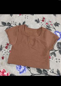 Ribbed Brown Cropped Top with double lining