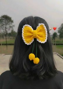 Handmade Crochet Cherry Bow Hair Clip