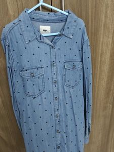 Blue Denim Polka Dot Button-Down Dress