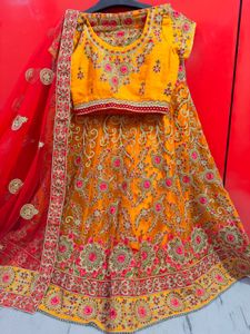 Exquisite Yellow &amp; Red Embroidered Lehenga Choli