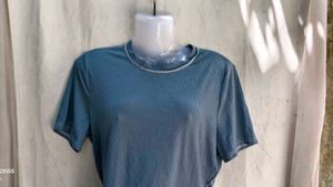 Blue Ribbed Cropped Tee