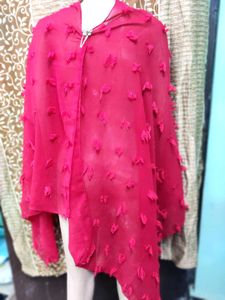 Dhamaka Offe Dupatta Stole Red Jhalar georgett