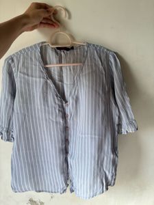 Striped V-Neck Button-Up Top