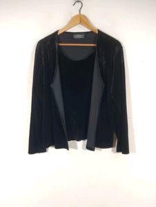 Black Plain Velvet Western Top (Women)