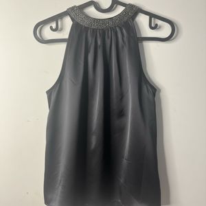 Elegant Black Beaded Halter Top