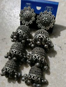 Oxidised Silver Jhumka Earrings