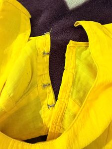 Bright Yellow Blouse with Floral Trim
