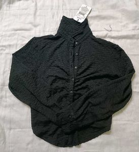 Chic Black Textured Button-Up Shirt