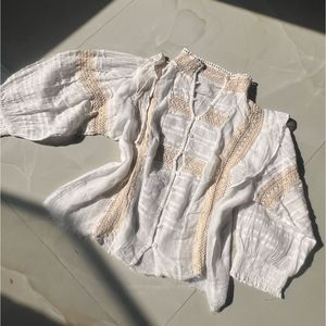 Boho White Lace Trim Blouse