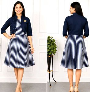 🇬🇧Girl double Pieces Striped Dress Navy Blue