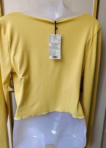 Yellow Ribbed Button-Up Top