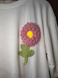 Cream T-Shirt with Embroidered Flower