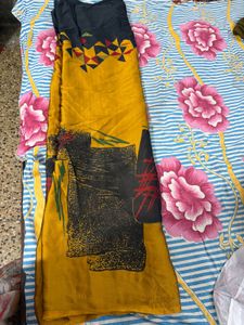 Vibrant Yellow Saree with Geometric Print