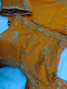 Dabka Embroidery Orange Lehenga Choli Set