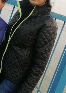 Quilted Bomber Jacket with Neon Zip