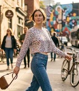 Floral Print Cropped Long Sleeve Top