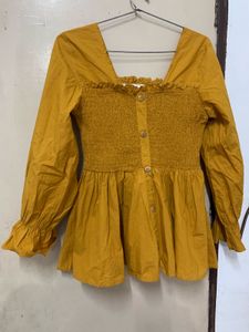 Mustard Yellow Smocked Peplum Top