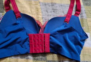 Lace Trimmed Blue Bra