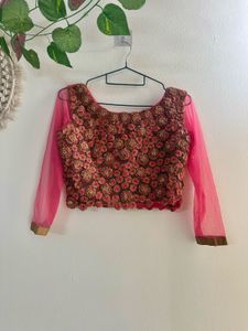 Flamingo pink Skirt-Palazzo & Top Chunni Set