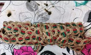 Embroidered golden green red lace