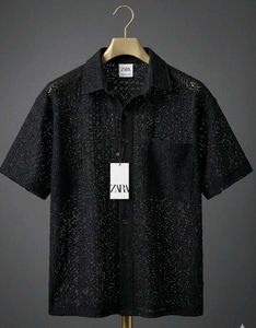 zara men's crochet texture shirt