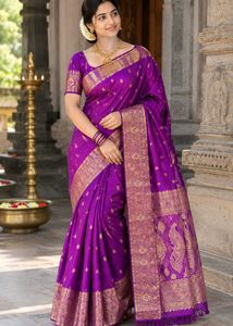 Elegant Purple Silk Saree with Golden Border