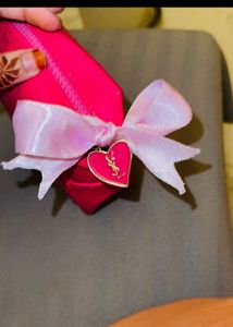 Hot Pink YSL Heart Pouch with Bow