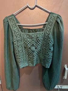 Crochet Detail Balloon Sleeve Top