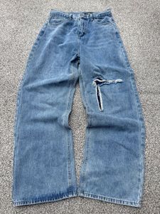 Distressed Wide Leg Blue Jeans