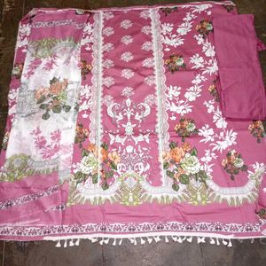 Pink Floral Print dress material with la