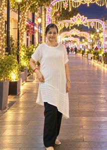 Lsize Chic Asymmetrical White Kurta Lycra material