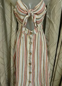 Striped Front Tie Dress