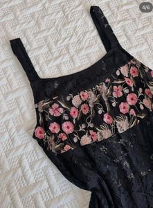 Floral Embroidered Lace insert Black Maxi Dress