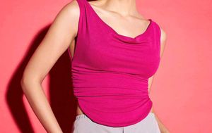 Sleek Pink Cowl Neck Tank Top