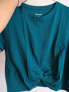Teal Twist Front Crop Top