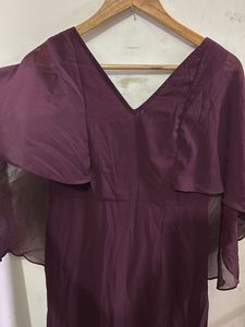 Elegant Plum Maxi Dress with Cape Sleeves