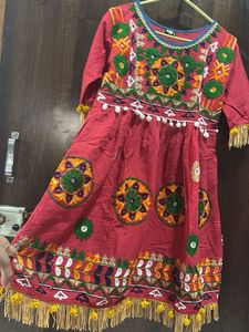 Embroidered Tomato Red Kurta Set with Blue Pants