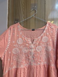Peach Embroidered Casual Dress