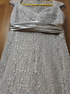 Elegant Silver Lace Evening Gown