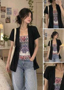 Chic Black Kimono Cardigan with Patterned Tube Top