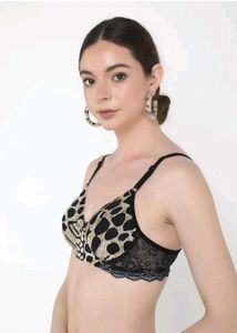 Animal Print Lace Detail Bra