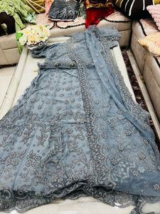 new unused Blue Embroidered Lehenga Choli Set