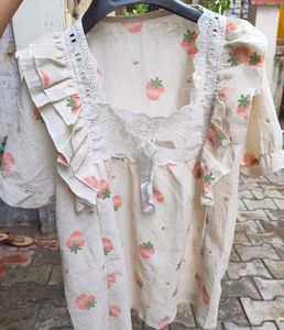 Cute Strawberry Print Pajama Top