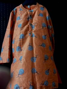 Boys Orange Printed Kurta Pyjama