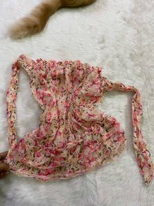 Pink Floral Print Off-Shoulder Tiered Ruffle Top