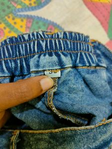 Side Slit Denim Skirt Knee Length With Button .