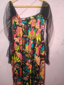 Abstract Floral Jumpsuit with Mesh Sleeves