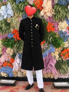 Men's Black Embroidered Sherwani Style Kurta