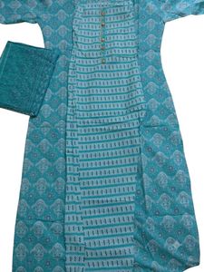 Turquoise Blue Printed 3-Piece Kurta Set