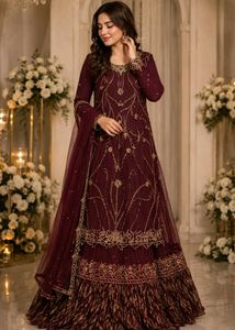 Exquisite Maroon Embroidered Lehenga Choli